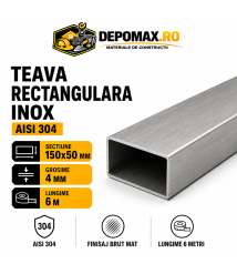 Teava rectangulara inox AISI 304, 150 x 50 x 4 mm, 6 metri Teava rectangulara inox AISI 304, 150 x 50 x 4 mm, 6 metri